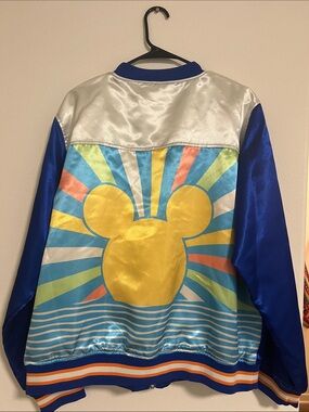 Disney Satin Jacket with Yellow Mickey Sunburst on Blue, new without tags.